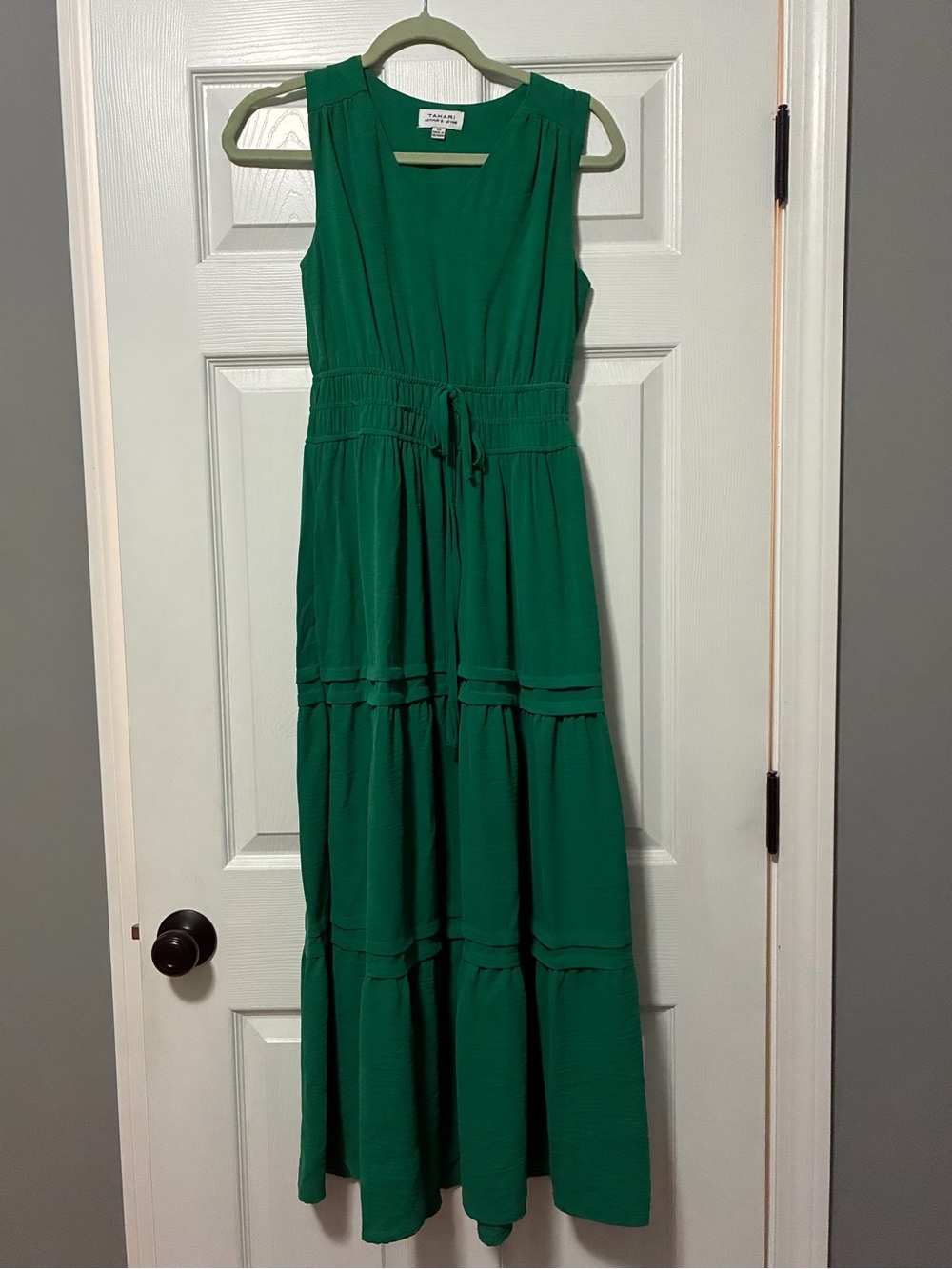 Green Sleeveless Tiered Maxi Dress by Tahari
